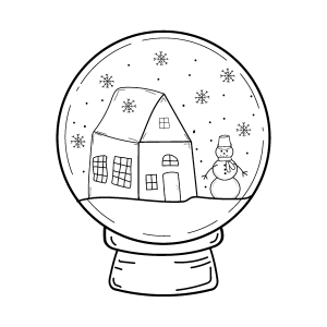 Globo de neve com casinhas da vila para colorir
