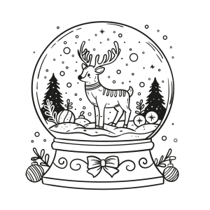 Globo de neve com cervo na floresta para colorir