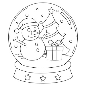 Globo de neve com família de bonecos de neve para colorir