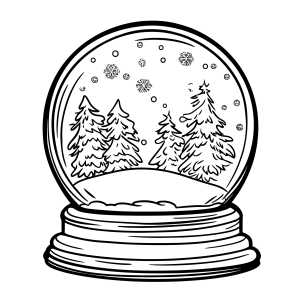 Globo de neve com floresta de pinheiros para colorir