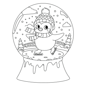 Globo de neve com passarinho de cachecol para colorir