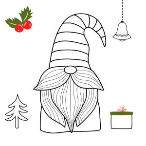 Gnomo de Natal com enfeites e sino para colorir