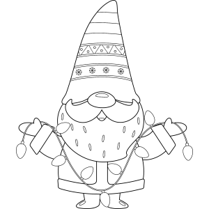 Gnomo de Natal de barba longa e gorro listrado para colorir