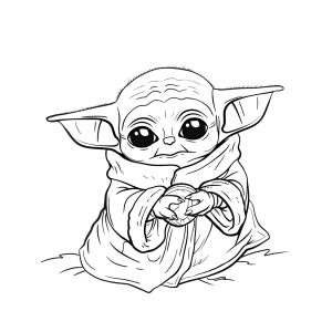Grogu, o bebê Yoda, sorrindo para colorir