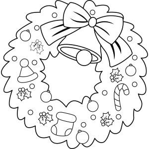 Guirlanda com sinos, bengalinhas e meias de Natal para colorir