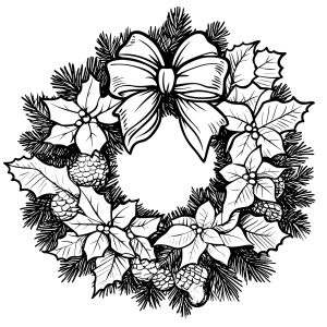Guirlanda de flores de Natal com pinhas para colorir