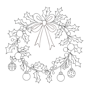 Guirlanda de Natal com laço e bolas para colorir