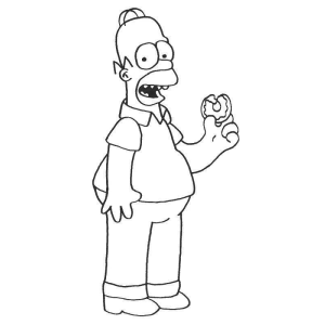 Homer Simpson com uma rosquinha na mão para colorir