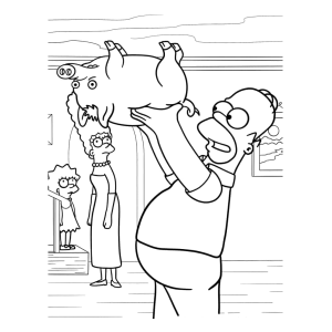 Homer Simpson erguendo o porco-aranha para colorir