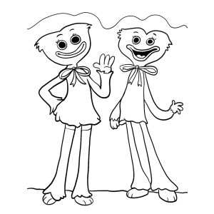 Huggy Wuggy e Kissy Missy de mãos dadas para colorir