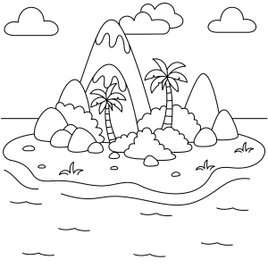 Ilha tropical com coqueiros para colorir