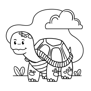 Jabuti no campo com nuvens para colorir
