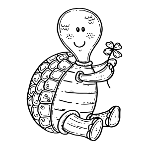 Jabuti sentado segurando uma flor para colorir