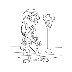 Judy Hopps ao lado do parquímetro para colorir