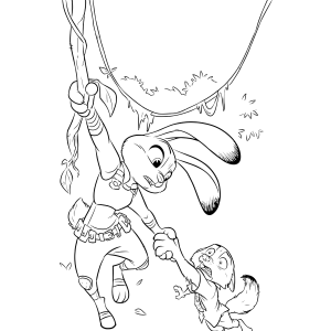 Judy Hopps correndo com os amigos para colorir