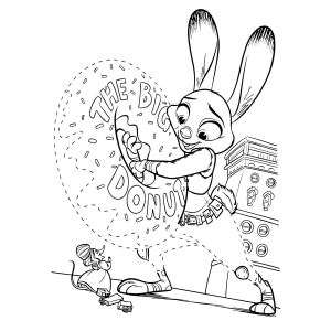Judy Hopps correndo pela cidade para colorir
