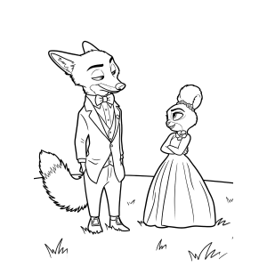 Judy Hopps e Nick Wilde de mãos dadas para colorir