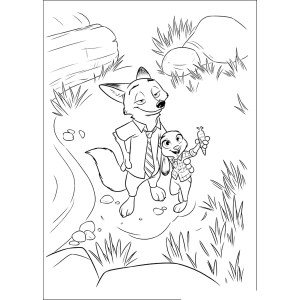 Judy Hopps e Nick Wilde na árvore para colorir