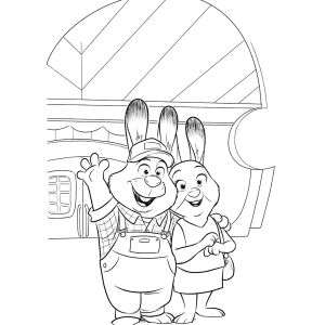 Judy Hopps e Nick Wilde no carro de polícia para colorir