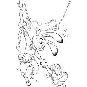 Judy Hopps e Nick Wilde pendurados no cipó para colorir