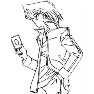 Kaiba de perfil olhando a carta para colorir