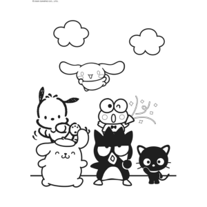 Keroppi com a turma Sanrio para colorir