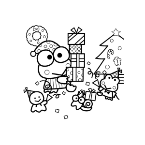 Keroppi com presentes de Natal para colorir