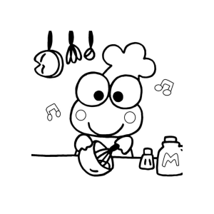 Keroppi cozinhando com chapéu de chef para colorir