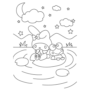 Keroppi e amigos na lagoa ao luar para colorir