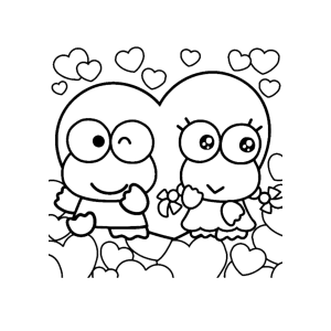 Keroppi e Keroppe apaixonados para colorir