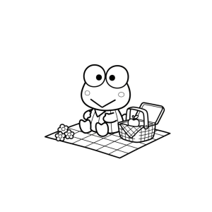 Keroppi fazendo piquenique com cesta para colorir