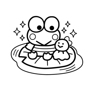 Keroppi na lagoa com a vitória-régia para colorir