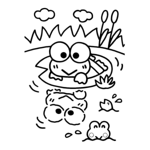 Keroppi na vitória-régia com os amiguinhos para colorir