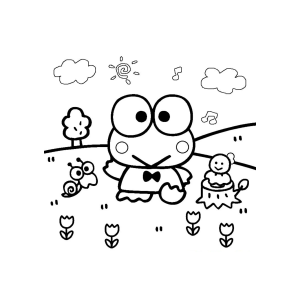 Keroppi no campo de tulipas para colorir