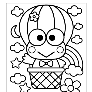 Keroppi passeando de balão para colorir