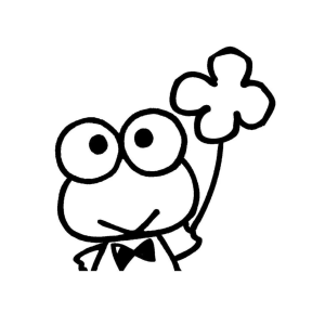 Keroppi segurando um trevo de quatro folhas para colorir