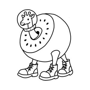Kiwi com corpo de pneu para colorir