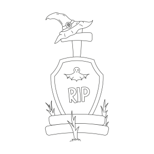 Lápide com corvo e cruz para colorir