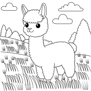 Lhama caminhando no pasto para colorir