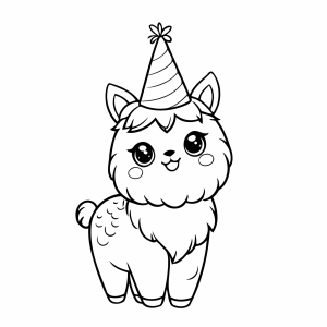 Lhama com chapéu de festa para colorir
