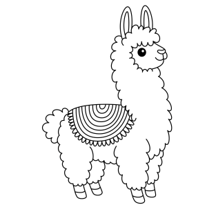 Lhama com manta e pompons para colorir