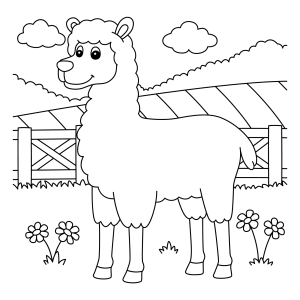 Lhama no celeiro da fazenda para colorir