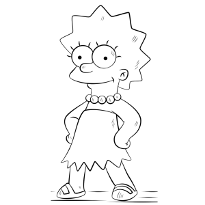 Lisa Simpson de pé com seu vestido de estrelas para colorir