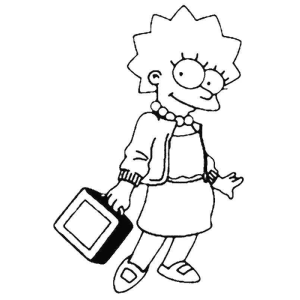 Lisa Simpson indo para a escola com a mochila para colorir