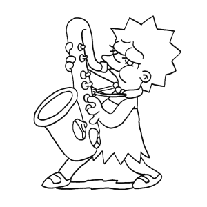 Lisa Simpson tocando saxofone para colorir