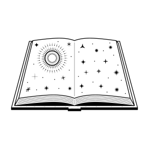 Livro aberto com sol, estrelas e lua para colorir