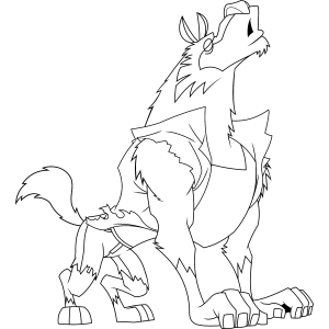 Lobisomem de perfil andando para colorir