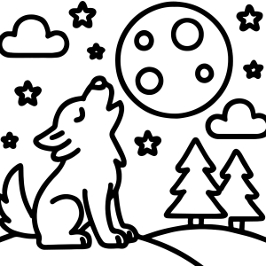 Lobo uivando para a lua cheia para colorir