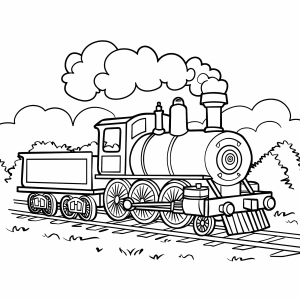 Locomotiva a vapor soltando fumaça para colorir