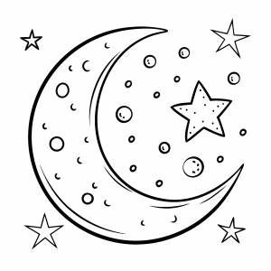 Lua crescente com crateras e estrelinhas para colorir